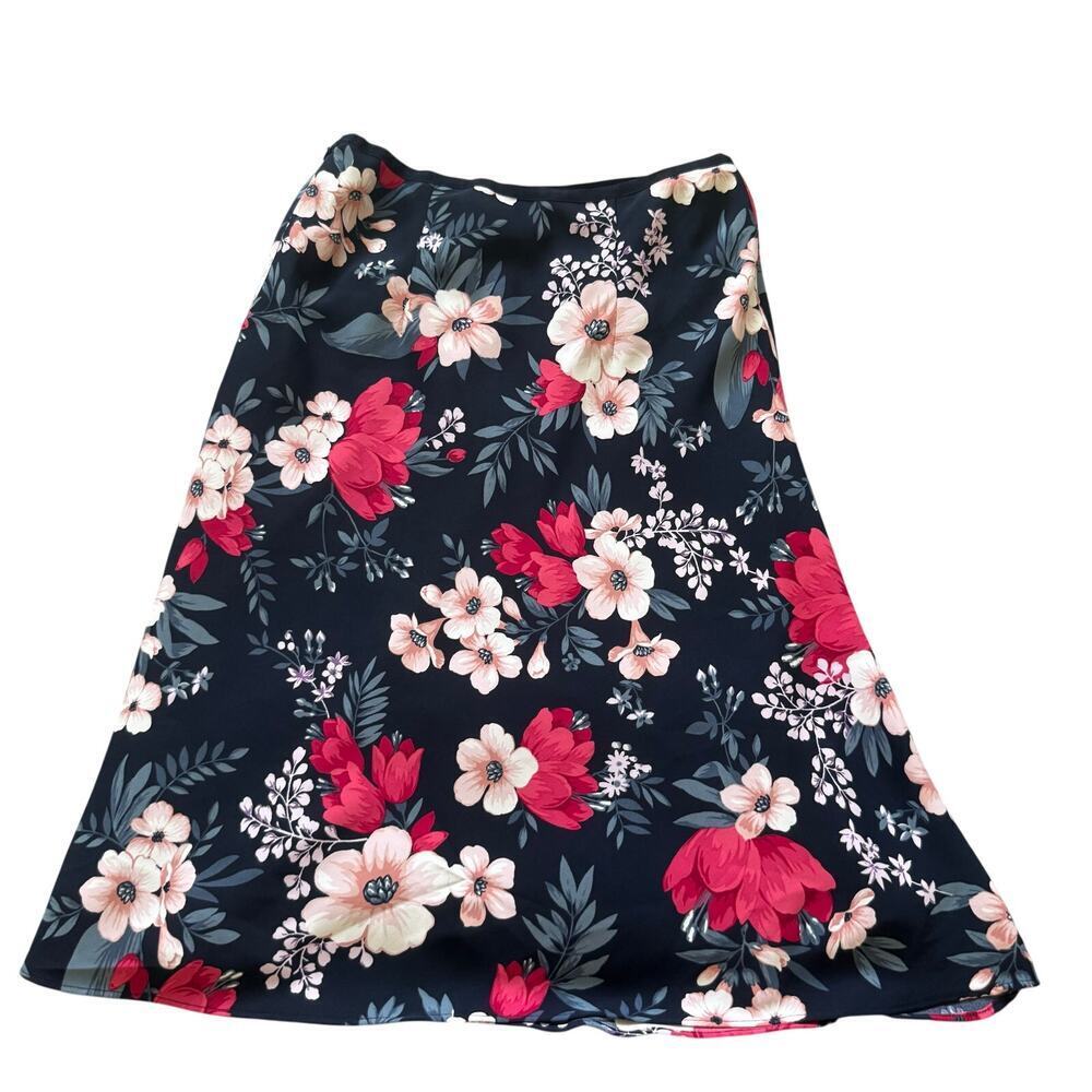 Ann Taylor Low Waist Y2k Floral Red Fairy Cottagecore A Line Midi Women Skirt 6 - Picture 2 of 8